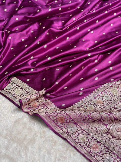 Wine Shades Border Booti Mashru Silk Saree MCS77