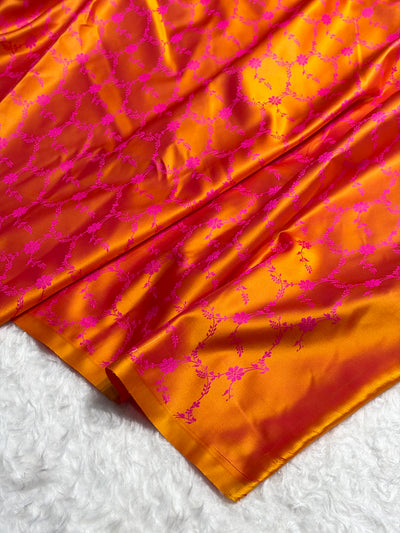 Orange Shades Banarasi Booti Pattern Mashru Silk Saree MSM-136