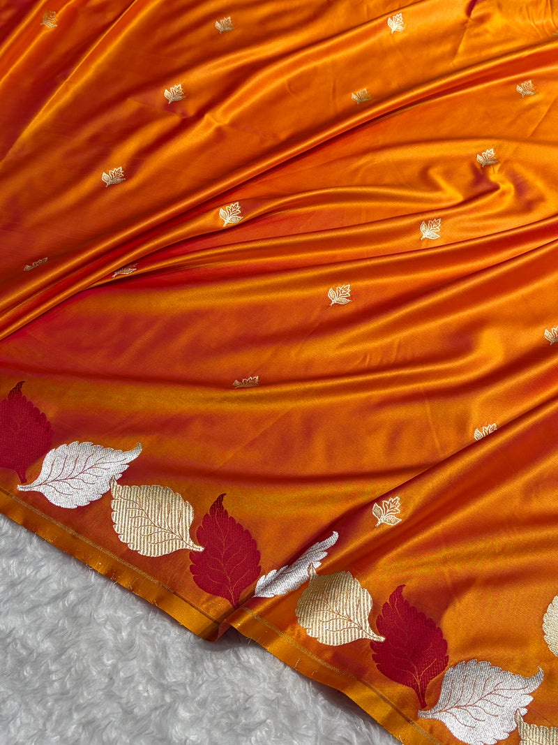 Orange Shades Banarasi Booti Pattern Mashru Silk Saree MSM-136