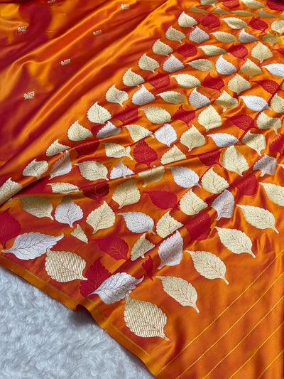 Orange Shades Banarasi Booti Pattern Mashru Silk Saree MSM-136
