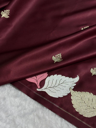 Garnet Shades Banarasi Booti Pattern Mashru Silk Saree MSM-136