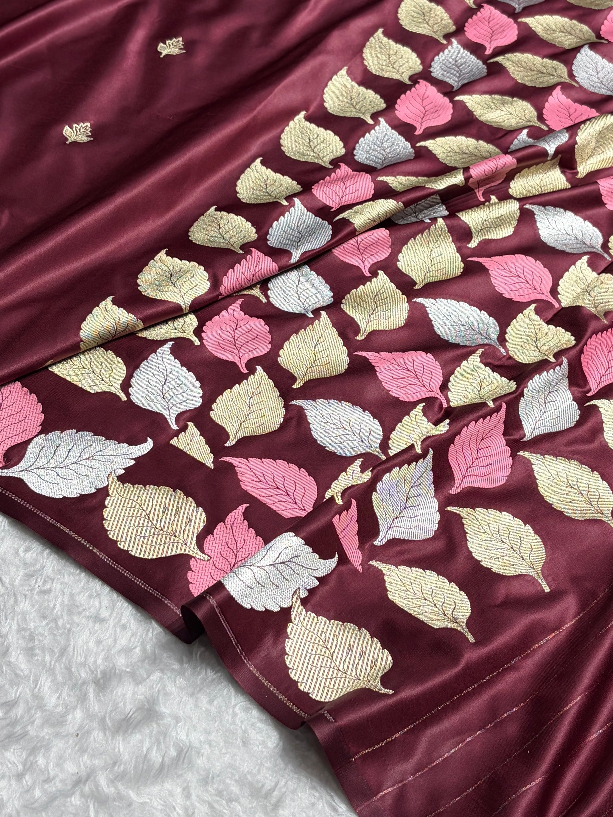 Garnet Shades Banarasi Booti Pattern Mashru Silk Saree MSM-136