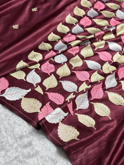 Garnet Shades Banarasi Booti Pattern Mashru Silk Saree MSM-136