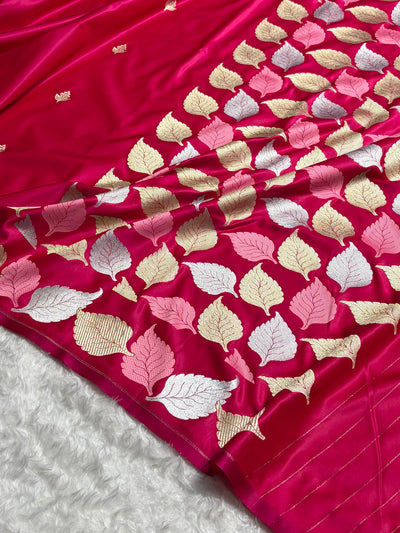 Rani Pink Shades Banarasi Booti Pattern Mashru Silk Saree MSM-136