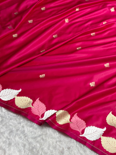 Rani Pink Shades Banarasi Booti Pattern Mashru Silk Saree MSM-136