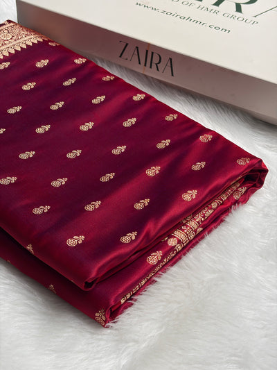 CrossRed Banarasi Satin Katan Saree Floral Booti Pattern SK154