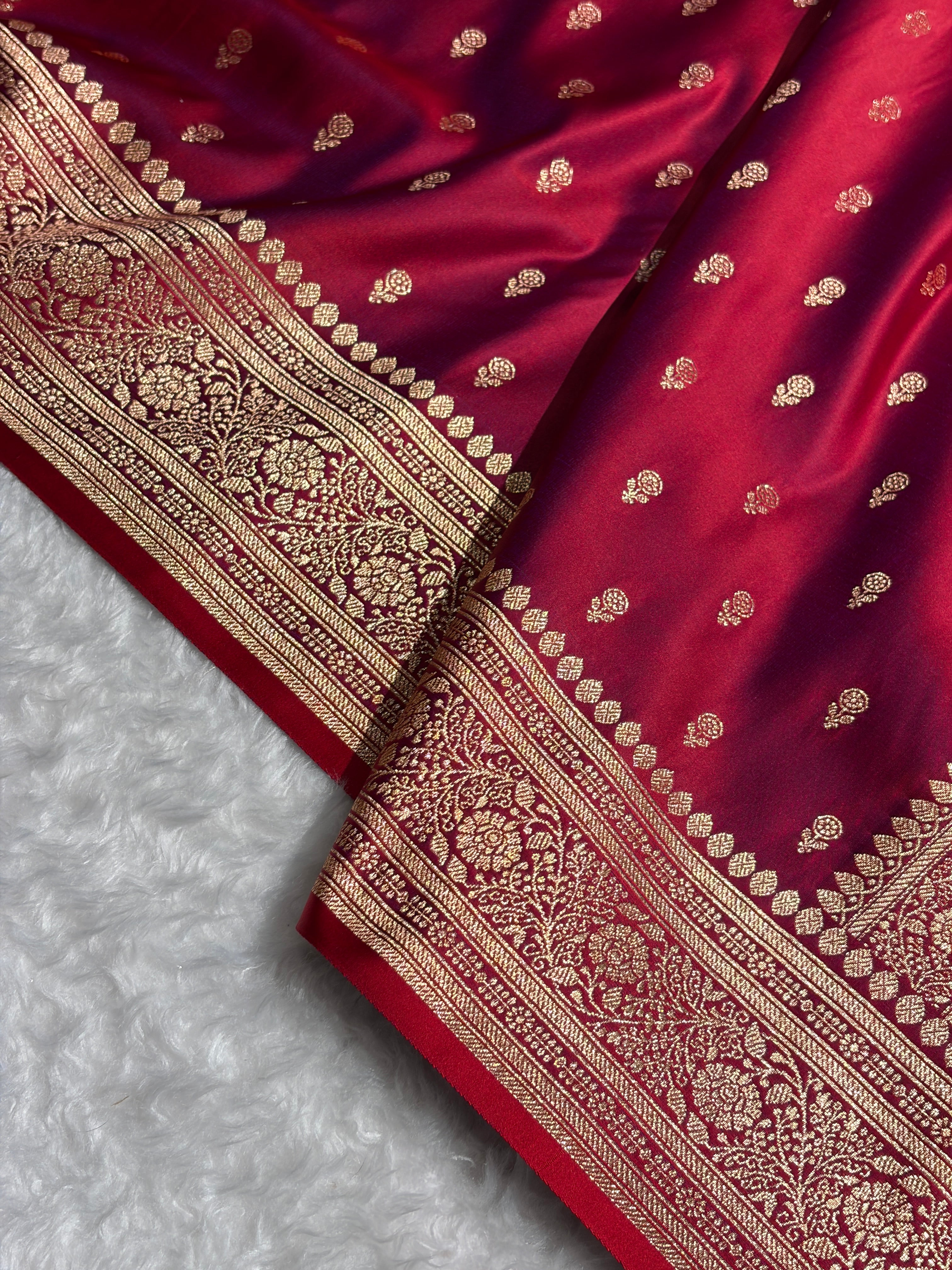 CrossRed Banarasi Satin Katan Saree Floral Booti Pattern SK154