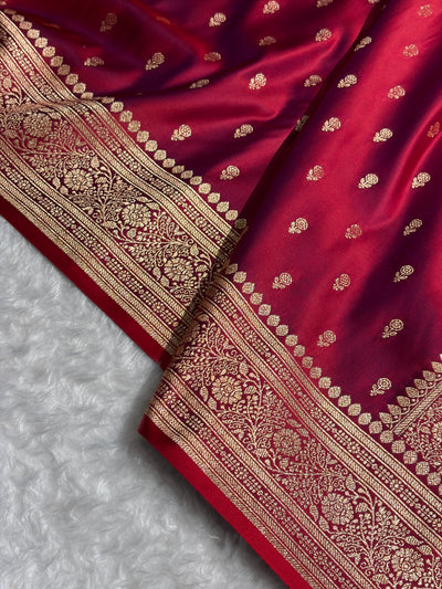CrossRed Banarasi Satin Katan Saree Floral Booti Pattern SK154