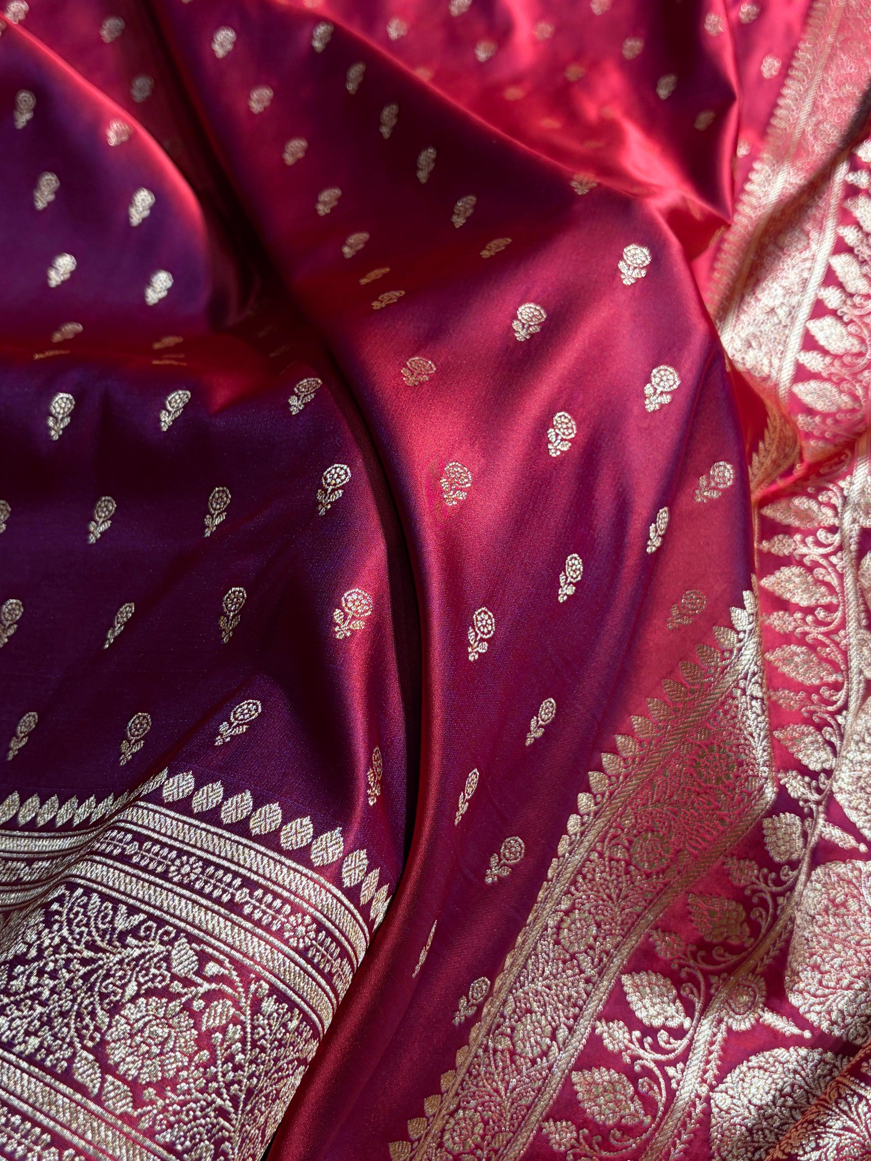 CrossRed Banarasi Satin Katan Saree Floral Booti Pattern SK154