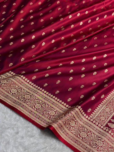 CrossRed Banarasi Satin Katan Saree Floral Booti Pattern SK154