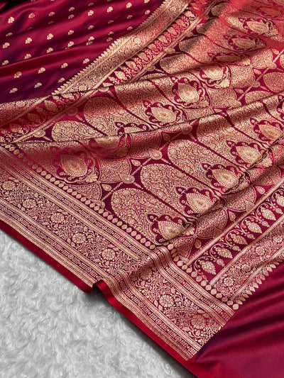 CrossRed Banarasi Satin Katan Saree Floral Booti Pattern SK154