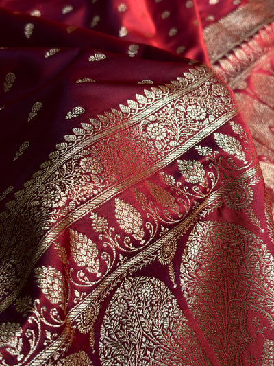 CrossRed Banarasi Satin Katan Saree Floral Booti Pattern SK154