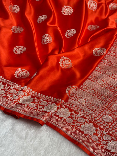 Orange Boota Mashru Silk Saree MCS24