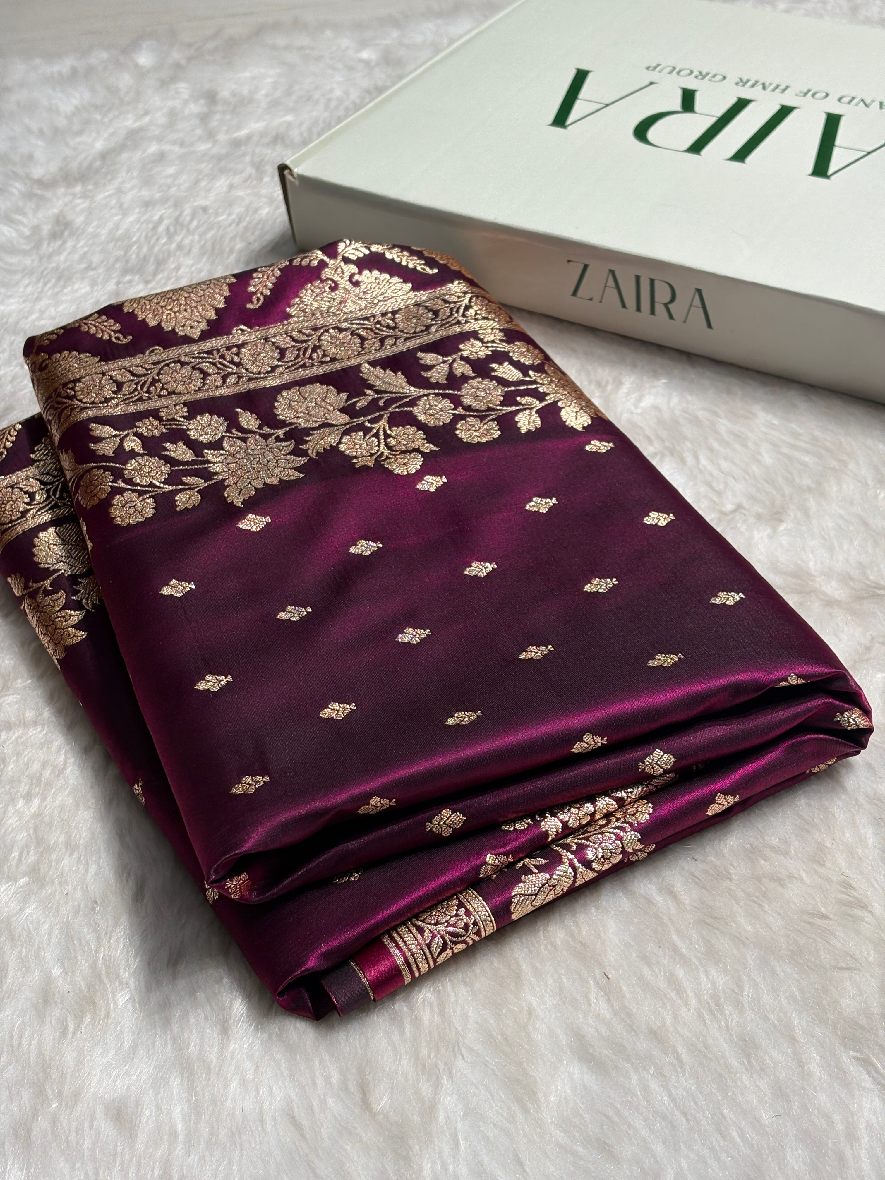 Satin Silk Floral Booti in Wine SS25
