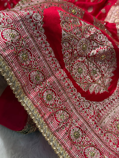 Bridal Red Mashru Silk with Ari and Stone with Gota Patti BMCS17