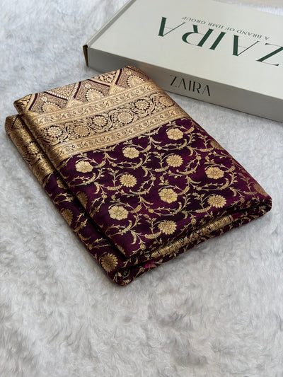 Banarasi Satin Silk Jaal in WINE Shades
