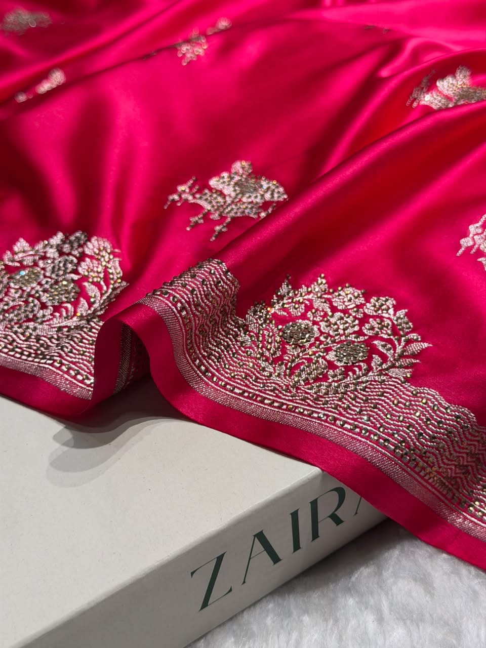 Bridal Banarasi Rani Shades Floral Mashru Silk Saree BMCS87