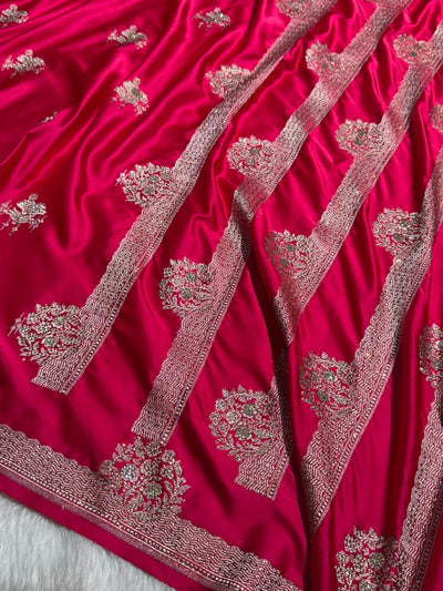 Bridal Banarasi Rani Shades Floral Mashru Silk Saree BMCS87