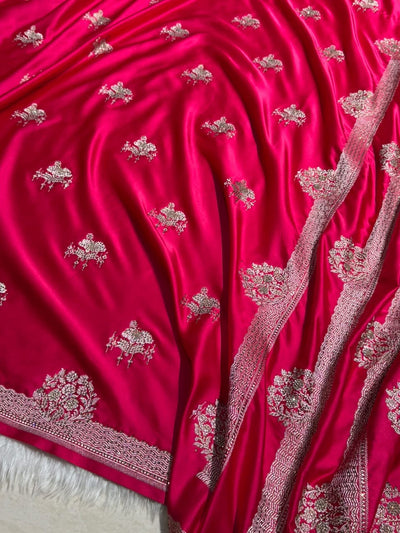 Bridal Banarasi Rani Shades Floral Mashru Silk Saree BMCS87
