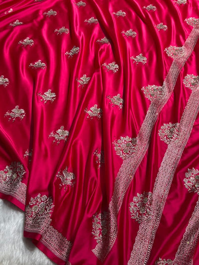 Bridal Banarasi Rani Shades Floral Mashru Silk Saree BMCS87