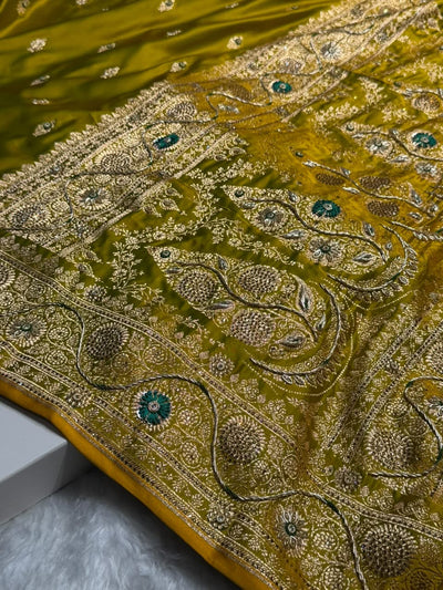 Banarasi Mehandi Green Katan Silk Saree with Zardozy work  BSK82