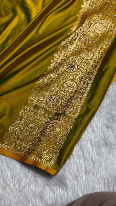 Banarasi Mehandi Green Katan Silk Saree with Zardozy work  BSK82