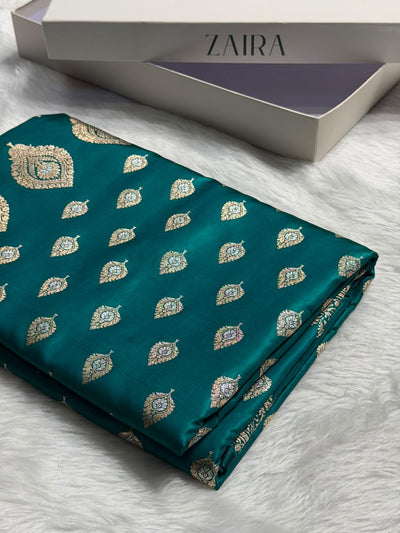 Banarasi Rama Green Shades Minakari Booti Pattern Banarasi Satin Silk Saree SS60