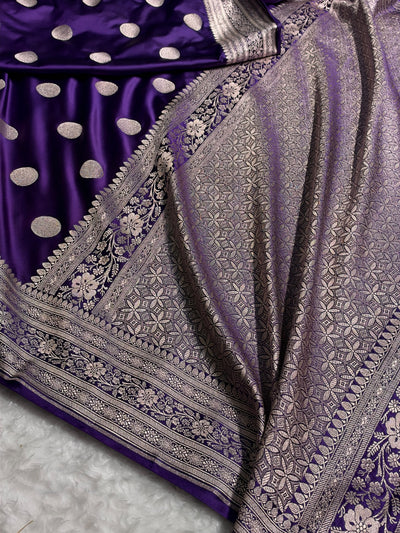 Purple Shade With Polka Dota Booti mashru Silk MCS107