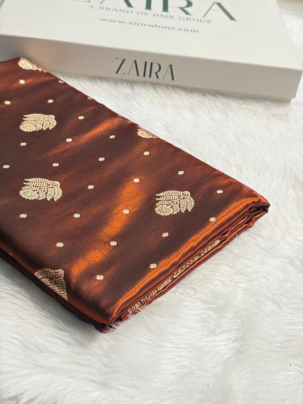 Banarasi Cross Rust Shades Booti Pattern Banarasi Satin Silk Saree SS59