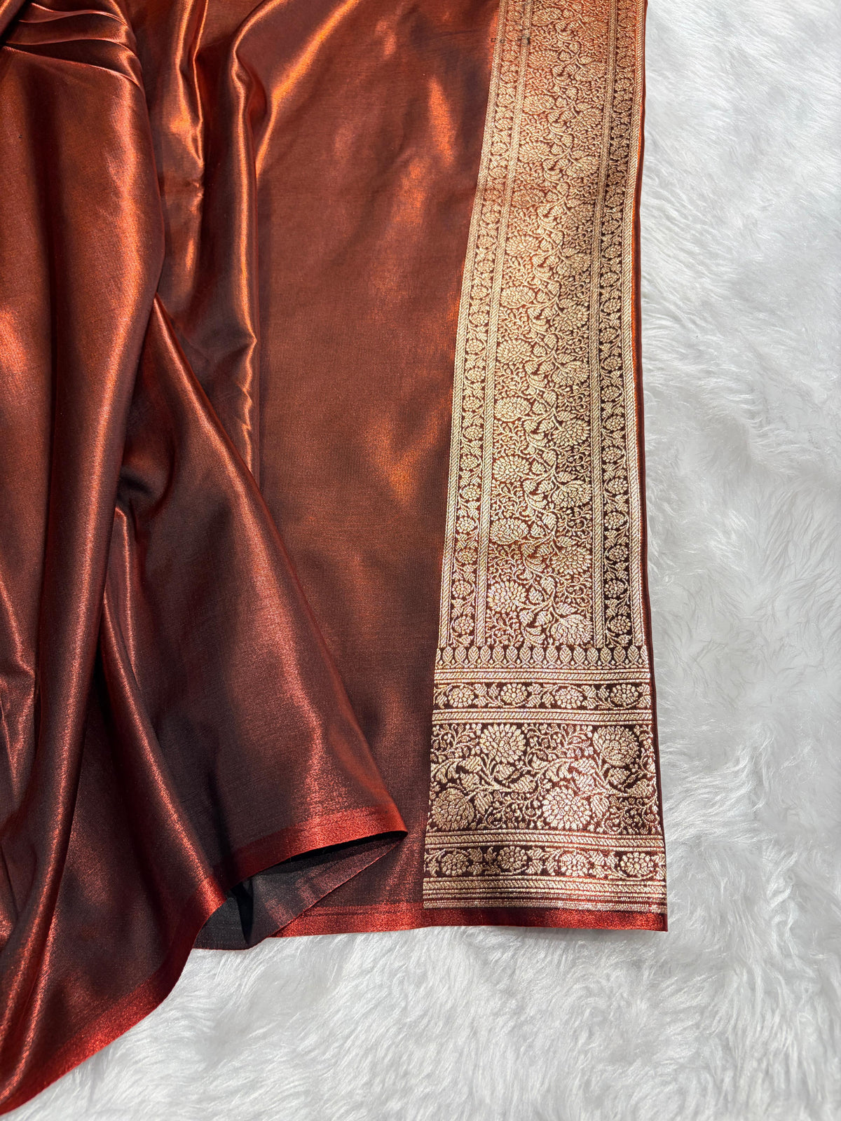 Banarasi Cross Rust Shades Booti Pattern Banarasi Satin Silk Saree SS59