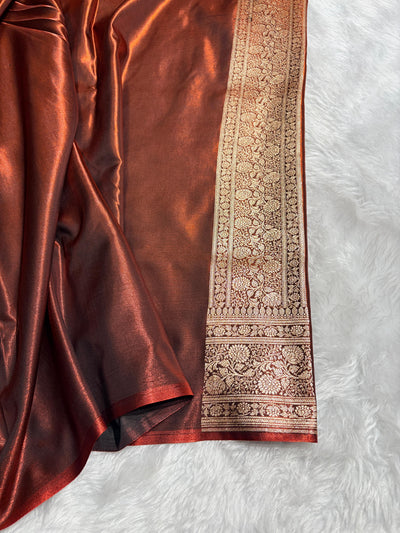Banarasi Cross Rust Shades Booti Pattern Banarasi Satin Silk Saree SS59