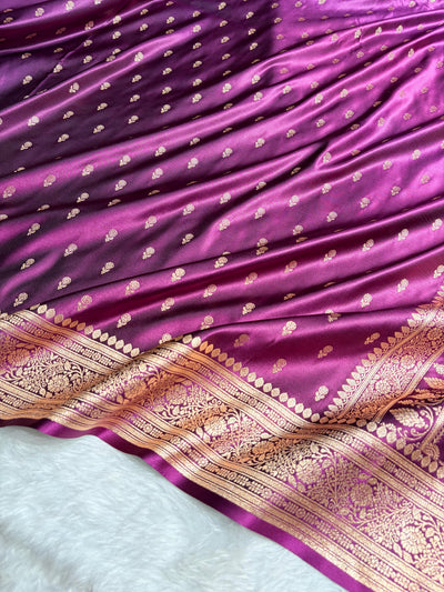 Wine Banarasi Satin Katan Saree Floral Booti Pattern SK154