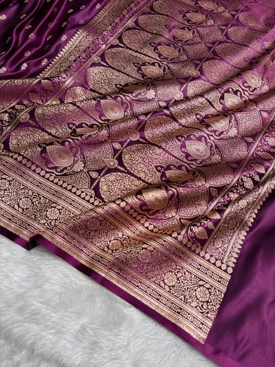 Wine Banarasi Satin Katan Saree Floral Booti Pattern SK154