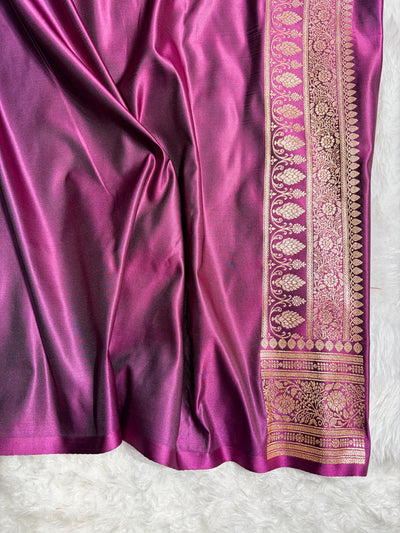 Wine Banarasi Satin Katan Saree Floral Booti Pattern SK154