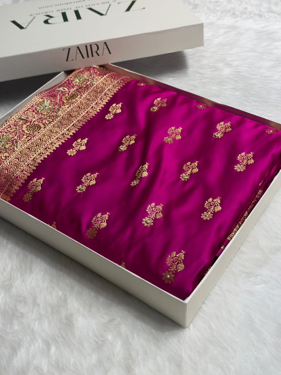 Magenta Pink Pattern Satin Katan Silk Saree BSK68
