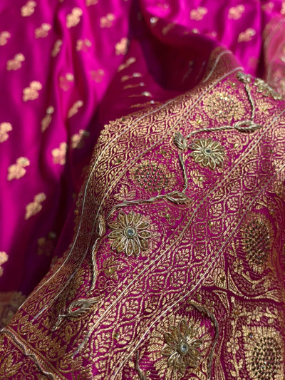 Magenta Pink Pattern Satin Katan Silk Saree BSK68