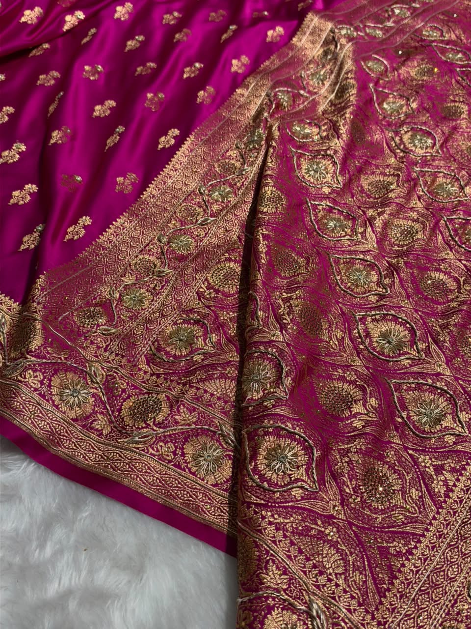 Magenta Pink Pattern Satin Katan Silk Saree BSK68