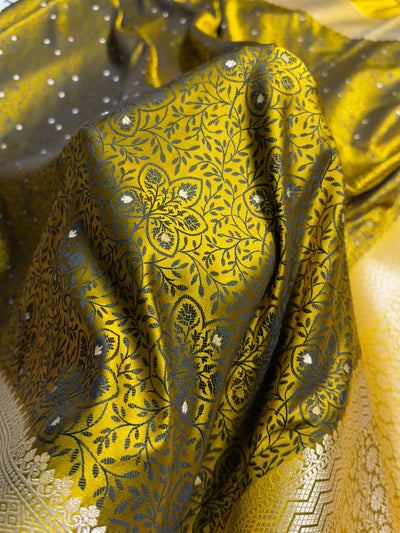 Mahendi Shades Jamawar Tanchoi Motif Mashru Silk Saree MST-17