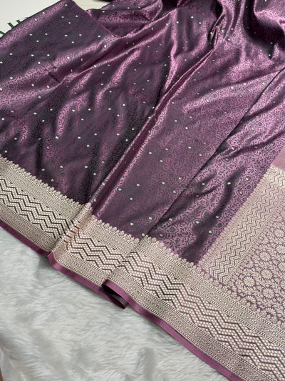 Dusty Lavendar Shades Jamawar Tanchoi Motif Mashru Silk Saree MST-17