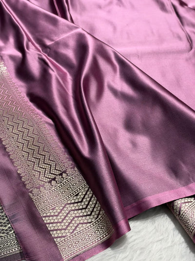 Dusty Lavendar Shades Jamawar Tanchoi Motif Mashru Silk Saree MST-17