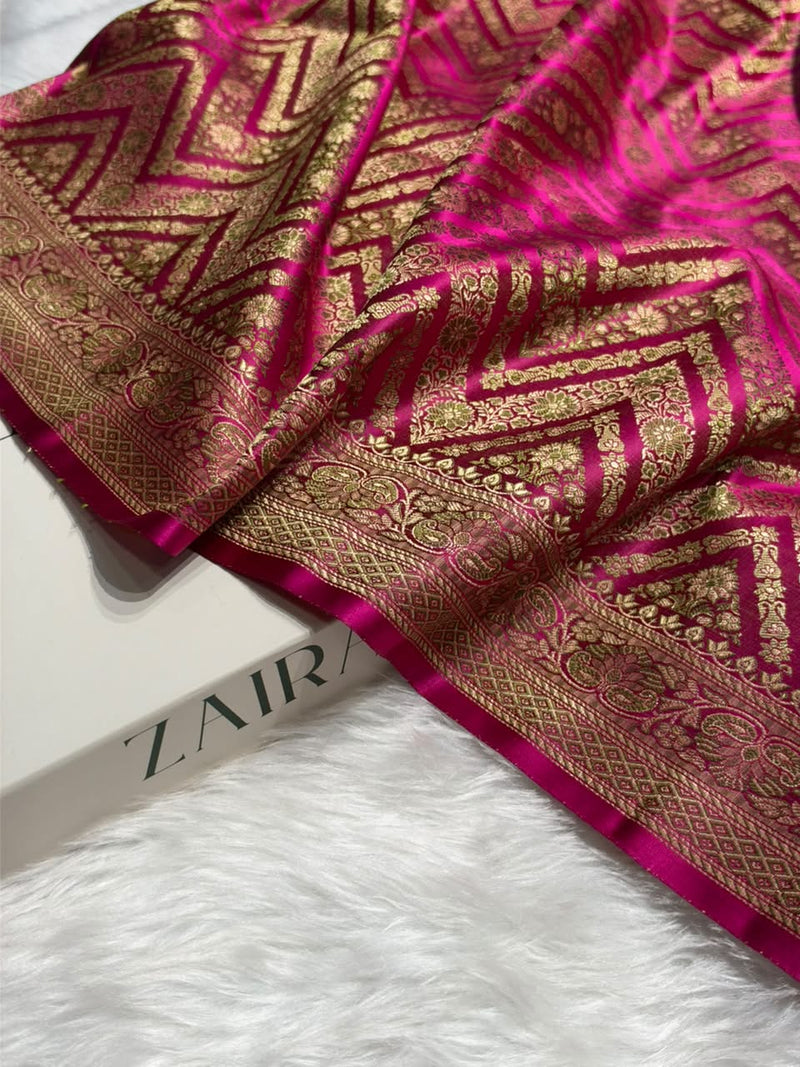 Rani Pink Jamawar Tanchoi With Minakari Jaal Katan Silk Saree SKTM-26