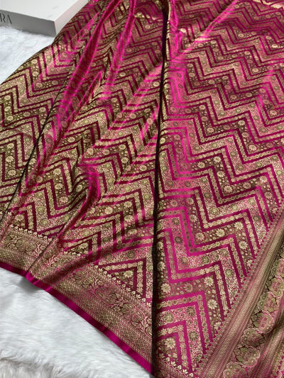 Rani Pink Jamawar Tanchoi With Minakari Jaal Katan Silk Saree SKTM-26