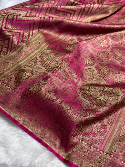 Rani Pink Jamawar Tanchoi With Minakari Jaal Katan Silk Saree SKTM-26