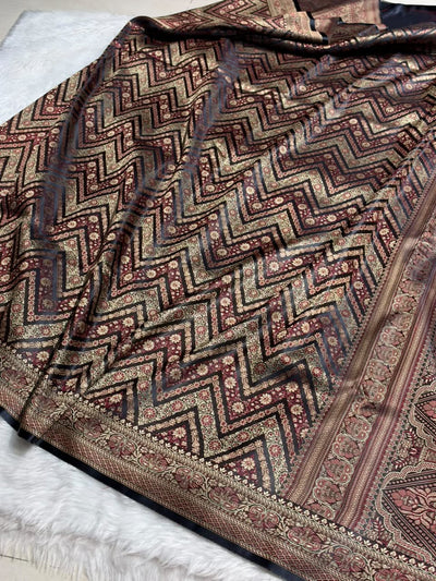Black Jamawar Tanchoi With Minakari Jaal Katan Silk Saree SKTM-26