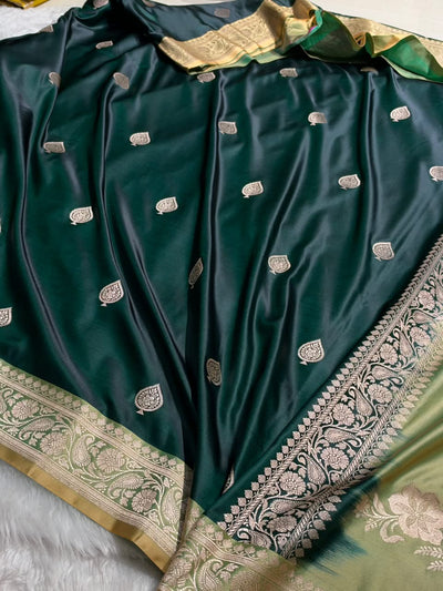 Contrast Dark Rama Green / Olive Green Shade Banarasi Booti Pattern Mashru Silk Saree MSM-140 (Copy)