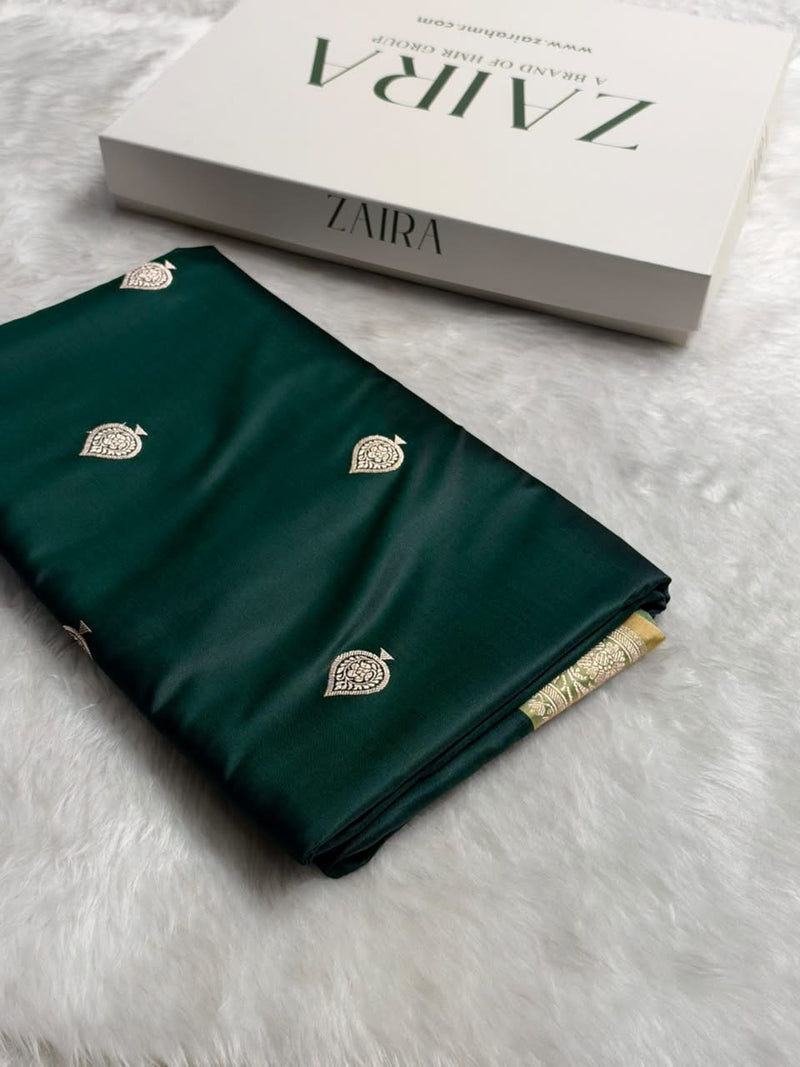 Contrast Dark Rama Green / Olive Green Shade Banarasi Booti Pattern Mashru Silk Saree MSM-140 (Copy)