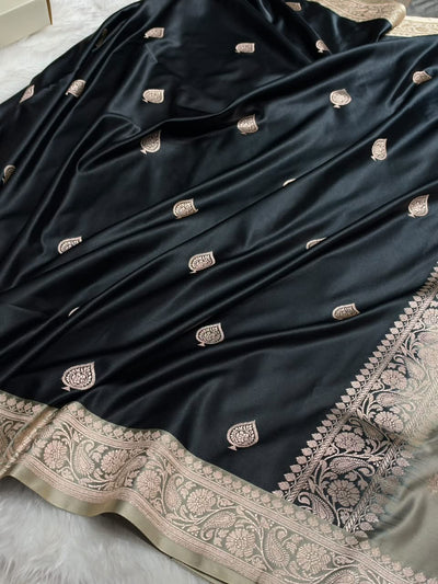Contrast Black / Tusser Shade Banarasi Booti Pattern Mashru Silk Saree MSM-140