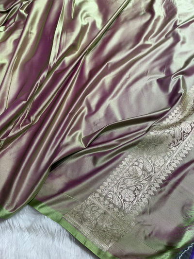Contrast Rani Pink  / Tusser shade Banarasi Booti Pattern Mashru Silk Saree MSM-140