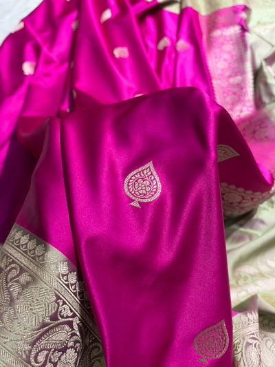 Contrast Rani Pink  / Tusser shade Banarasi Booti Pattern Mashru Silk Saree MSM-140