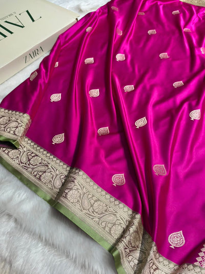 Contrast Rani Pink  / Tusser shade Banarasi Booti Pattern Mashru Silk Saree MSM-140